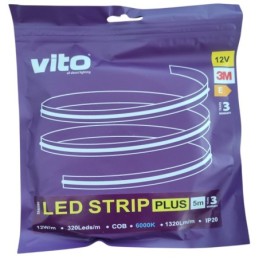 Striscia LED 12V 320xCOB 12W IP20 luce fredda 6000K 5m