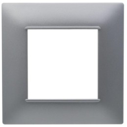 Placca 2 posti argento Soft Touch compatibile Vimar Plana