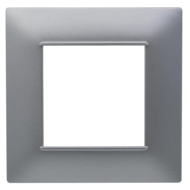 Placca 2 posti argento Soft Touch compatibile Vimar Plana