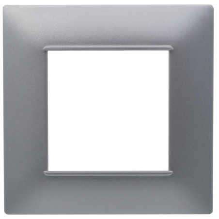 Placca 2 posti argento Soft Touch compatibile Vimar Plana