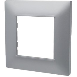 Placca 2 posti argento Soft Touch compatibile Vimar Plana