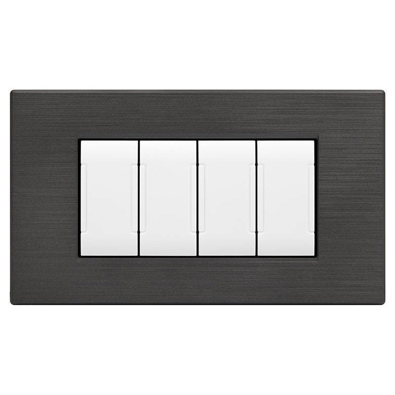 Placca in tecnopolimero spazzolato antracite 4 posti compatibile Living International