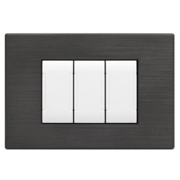 Placca tecnopolimero spazzolato 3 posti antracite compatibile Living International