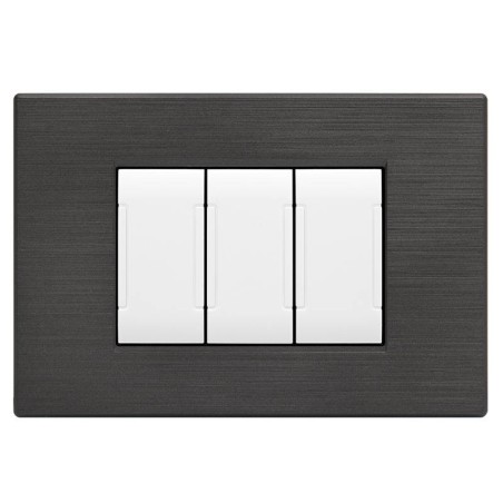 Placca tecnopolimero spazzolato 3 posti antracite compatibile Living International