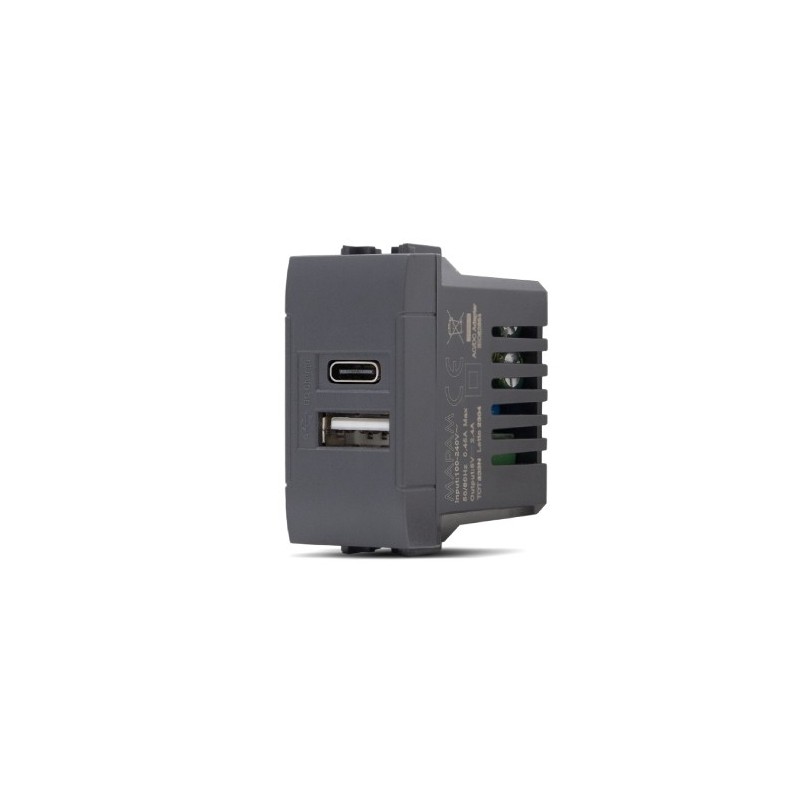 Doppia presa USB USB A - USB tipo C 5V 2.4A nero compatibile Living International