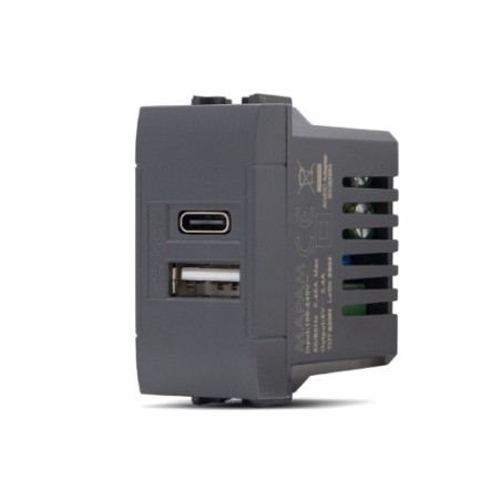 Doppia presa USB USB A - USB tipo C 5V 2.4A nero compatibile Living International