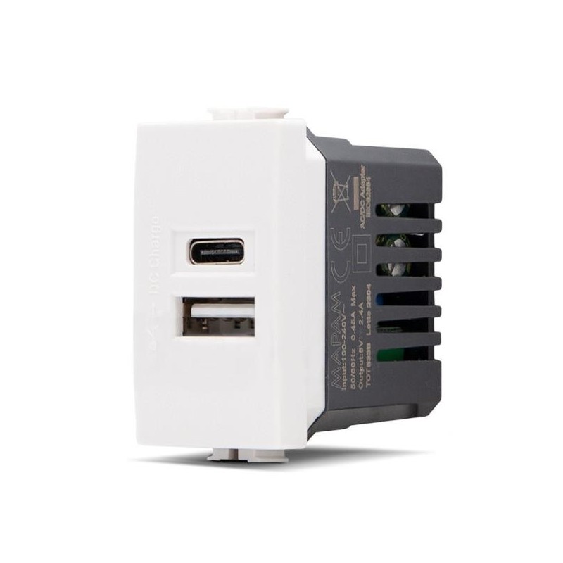 Doppia presa USB USB A - USB tipo C 5V 2.4A compatibile Matix