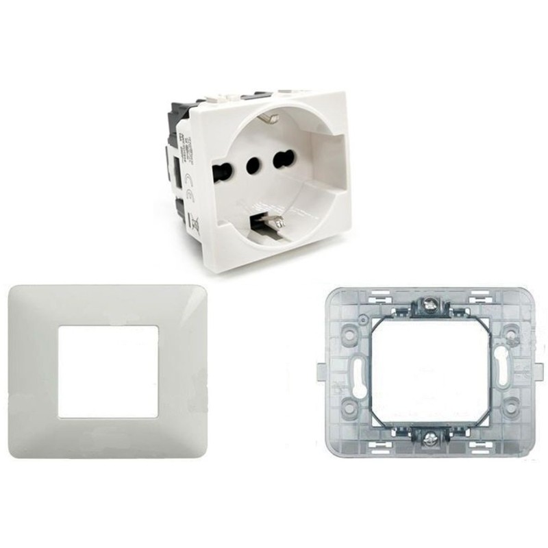 Kit presa Schuko 16A compatibile BTicino Matix con placca e supporto