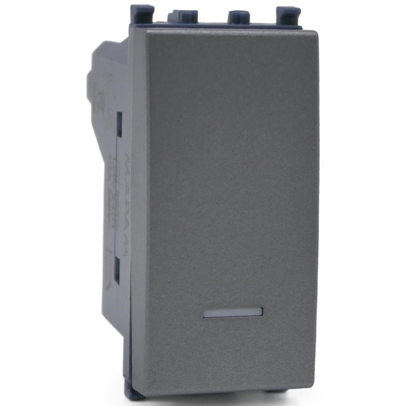 Pulsante unipolare grigio con spia compatibile Vimar Arké