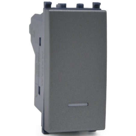 Pulsante unipolare grigio con spia compatibile Vimar Arké