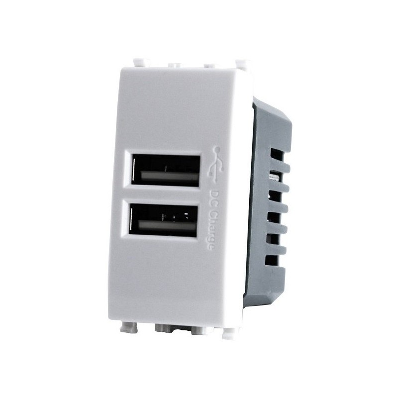 Alimentatore doppia presa USB 5V 2A 4.5x2x4.5cm Bianco compatibile Vimar Plana