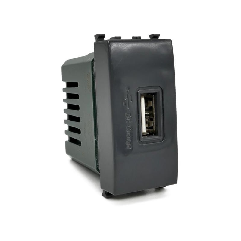 Alimentatore presa USB 5V 2A nero compatibile Vimar Plana