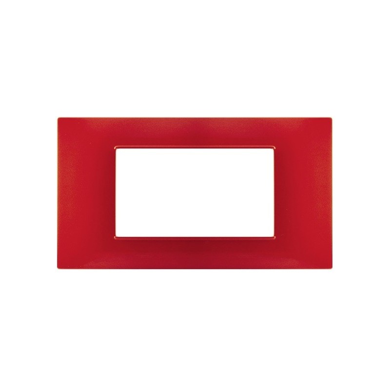 Placca 4 posti rosso corallo tecnopolimero compatibile Vimar Plana