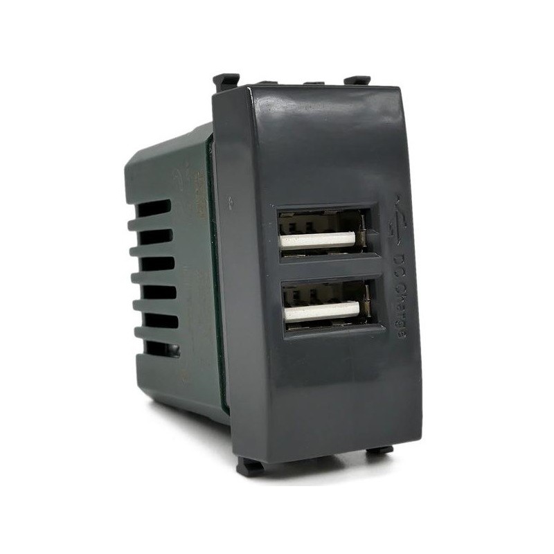Alimentatore doppia presa USB 5V 2A nero compatibile Vimar Plana