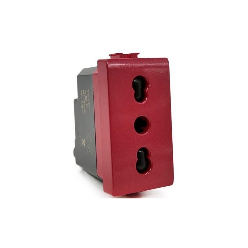 Presa bivalente 10-16A per segnalazione linea dedicata/emergenza rossa compatibile Vimar Plana