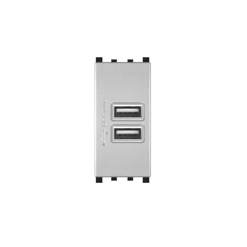 Alimentatore doppia presa USB 90-265V output 5V 2A grigio compatibile Vimar Plana
