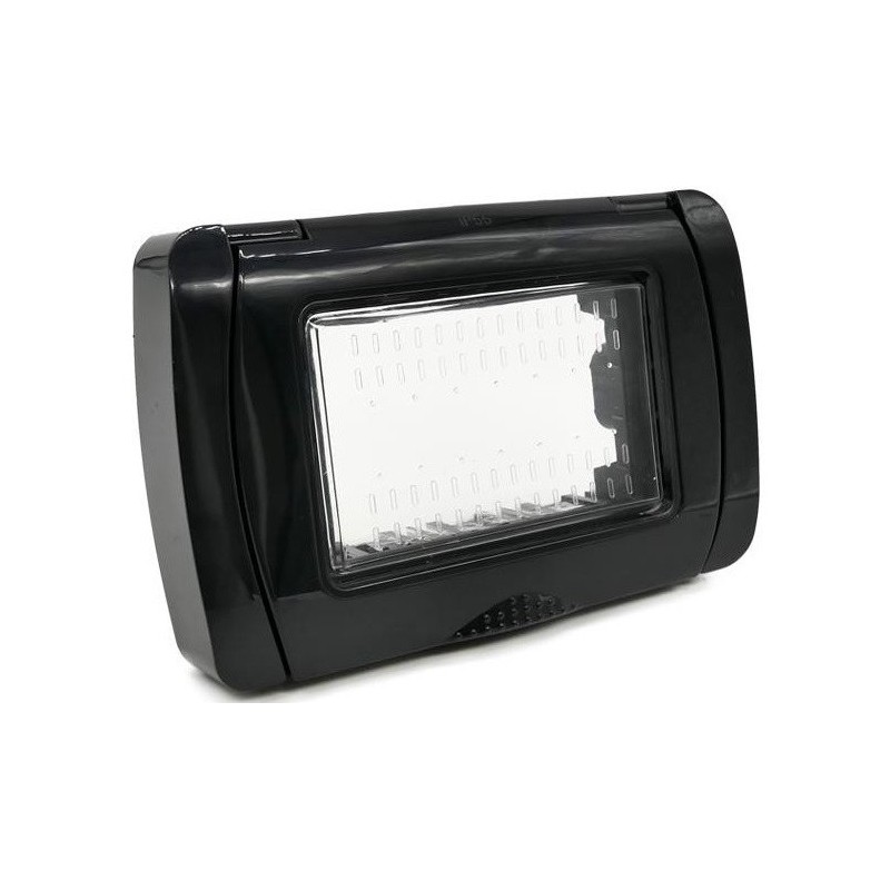 Placca idrobox IP55 3P nera compatibile Vimar Plana