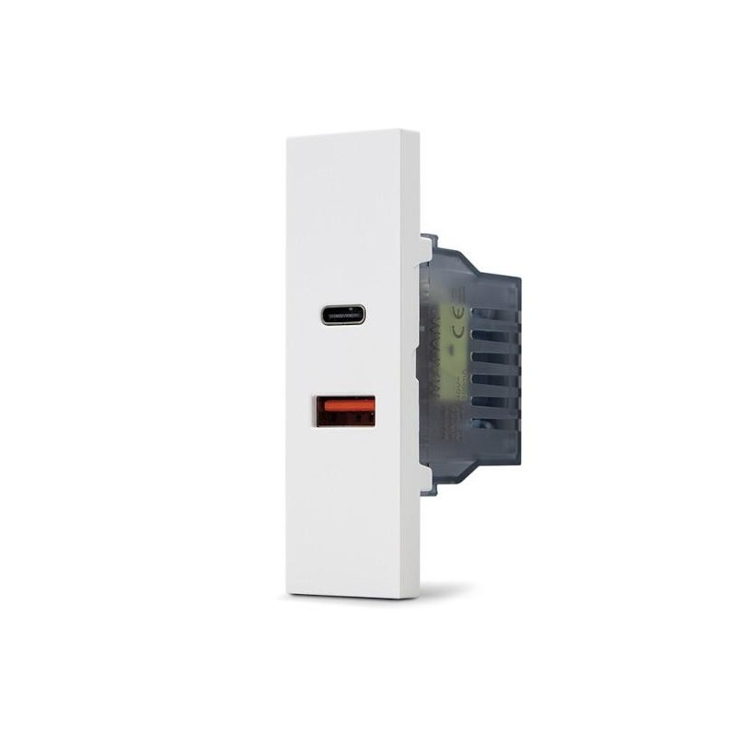 Doppia presa caricabatteria USB A e USB C 5V 2,4A bianco linea ZEN