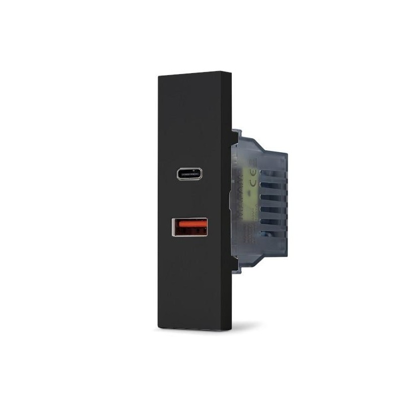 Doppia presa caricabatteria USB A e USB C 5V 2,4A nero linea ZEN