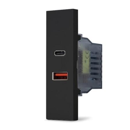 Doppia presa caricabatteria USB A e USB C 5V 2,4A nero linea ZEN