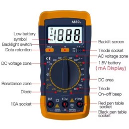 Multimetro digitale portatile A830L con display LCD