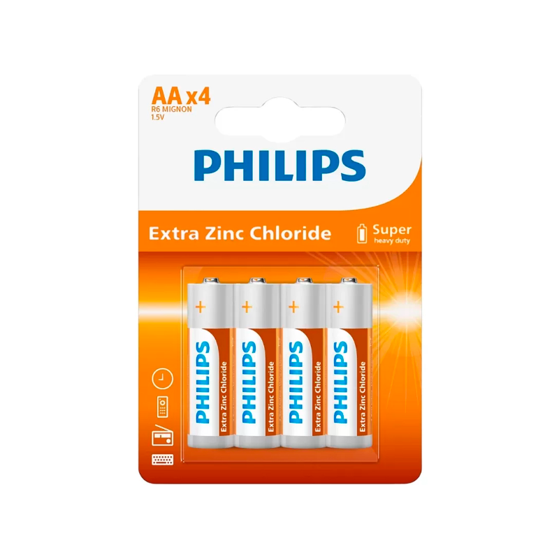 Batterie AA Philips Extra Zinc Chloride 1,5V - Blister da 4 pezzi