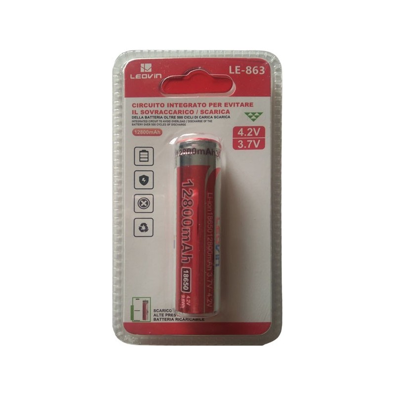 Batteria ricaricabile 4.2V 9.6Wh 12800mAh 18650 con terminali piatti