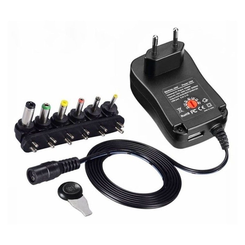 Alimentatore universale con selettore di tensione 3–12V e porta USB – 30W