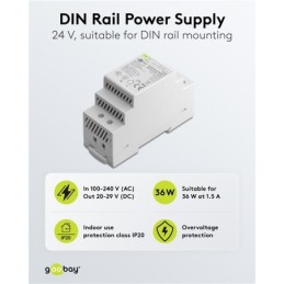 Alimentatore per guida DIN 24VCC 1,5A 36W