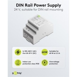 Alimentatore per guida DIN 24VCC 2,5A 60W