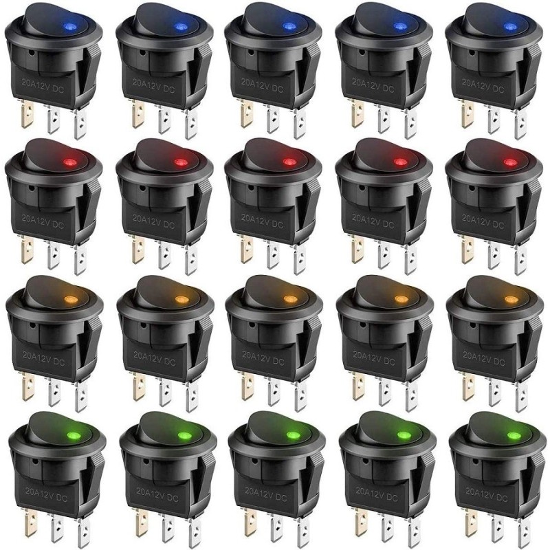 Interruttore a bilanciere luminoso Giallo/Verde/Rosso/Blu confezione 20 pezzi